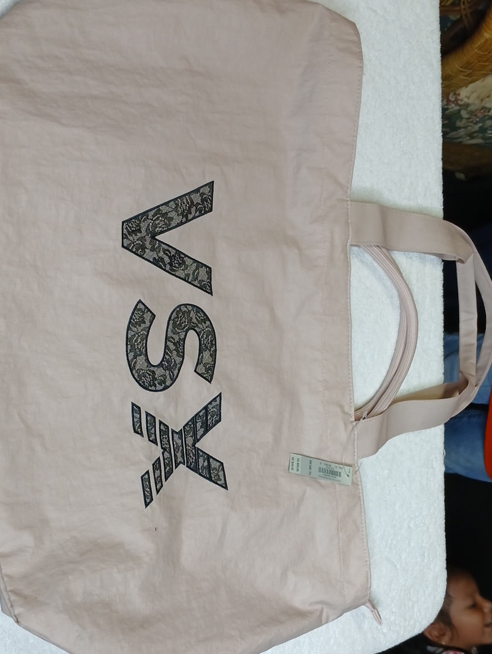 Victoria's Secret Pale Pink Tote with Lace-Pattern Logo